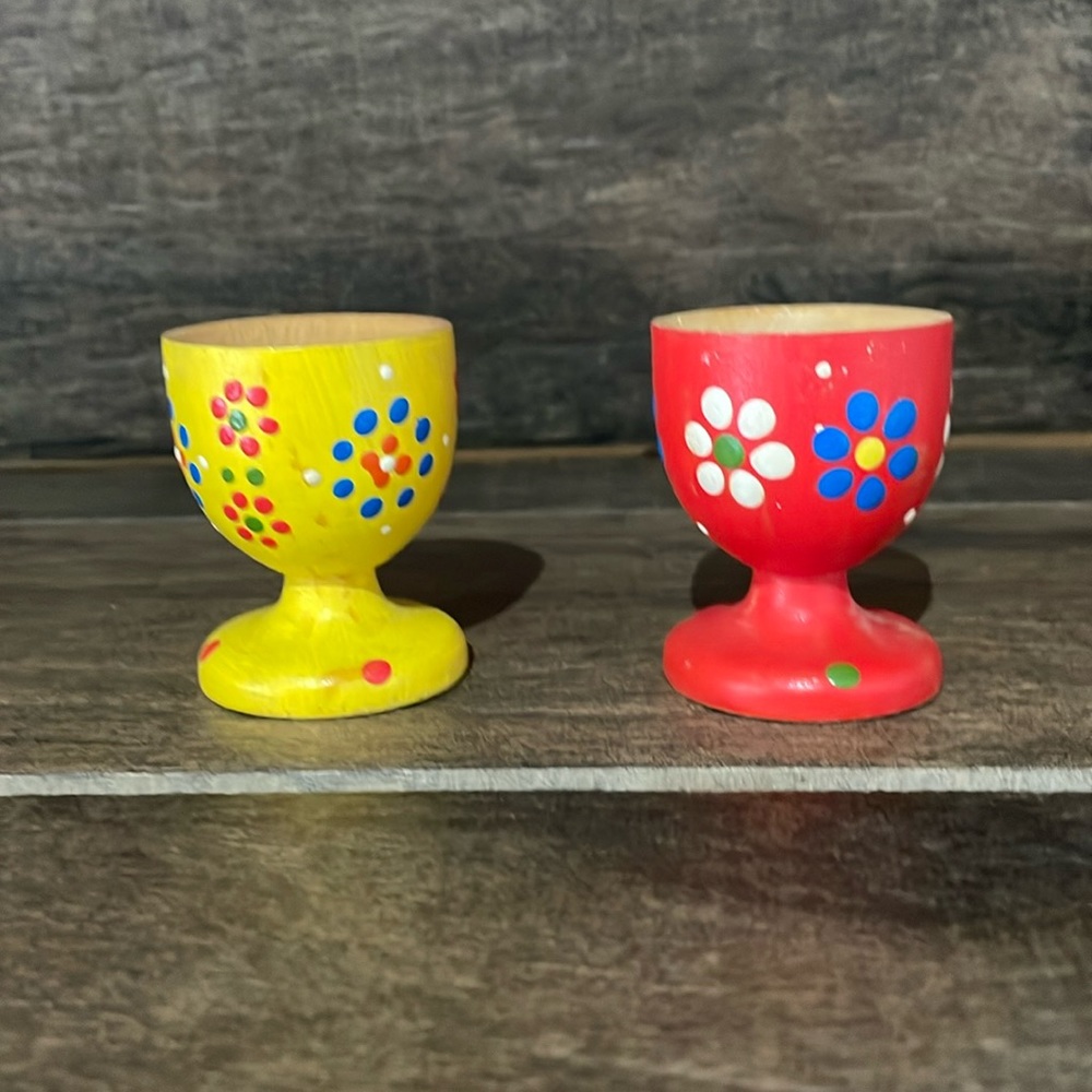 Vintage Wooden Egg Cups- Set of 2